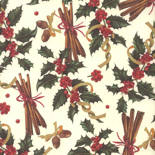 Holly and Cinnamon Florentine Christmas Print Paper ~ Rossi Italy